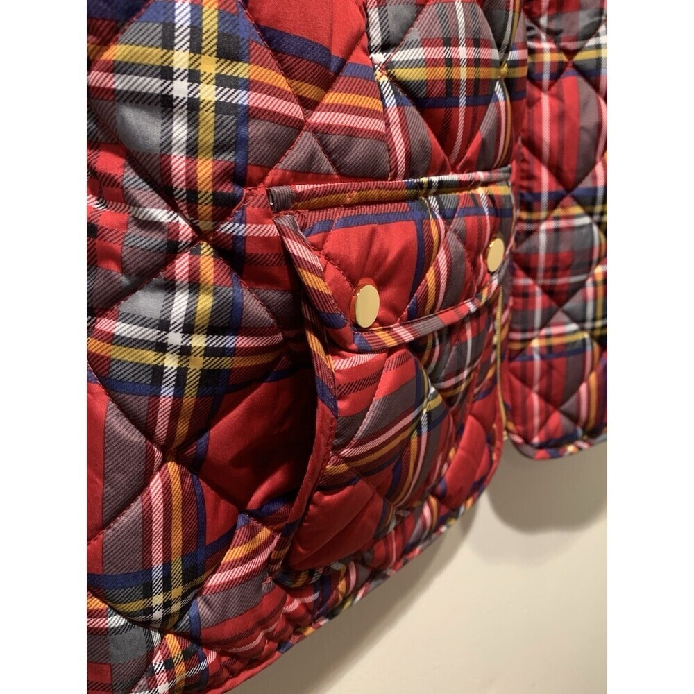 St John's Bay Cabin Barn Chore Vest Bright Brass Zip Plaid Quilted Mock Collar - Picture 3 of 16